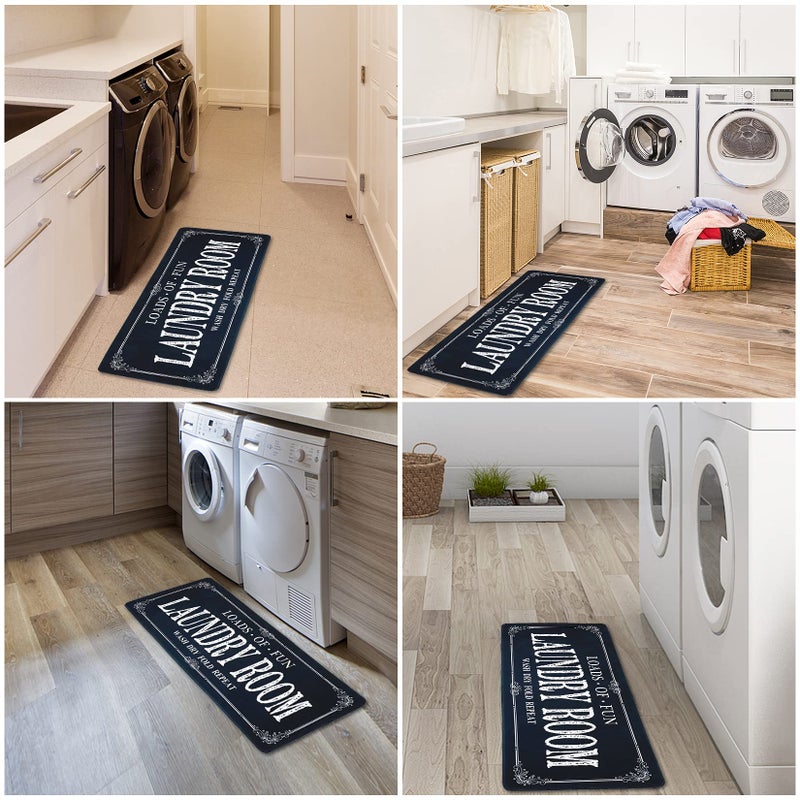 ROMAMIGO Non Slip Laundry Runner Rug - Farmhouse Kitchen Floor Mat for Mudroom and Bathroom - Black, 20 X 47 Inches - Image 2